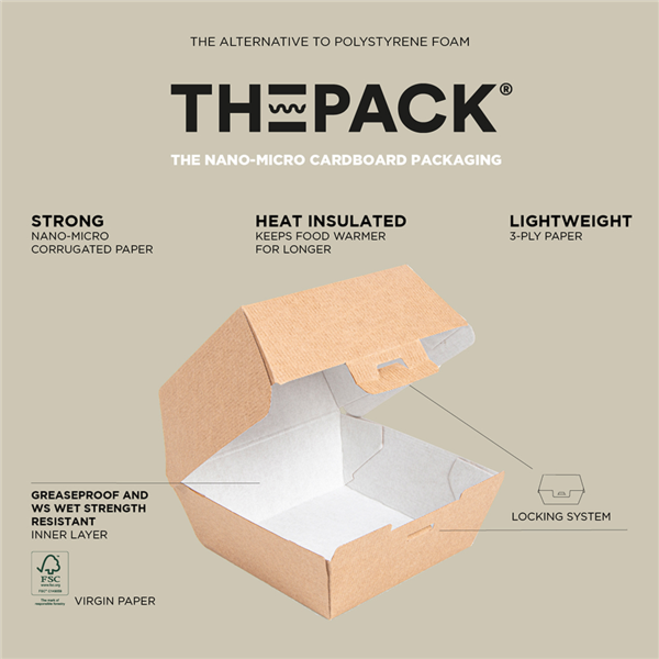 Boite Burger Kraft L+ "THEPACK" 15,5x14,5x9,5cm 50pcs