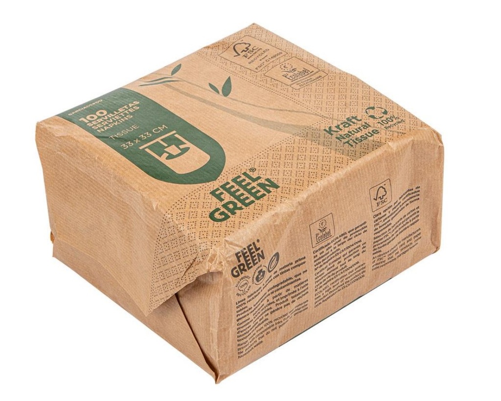 Serviettes Écolabel  100% Recyclé 2 Plis 33x33cm 100pcs