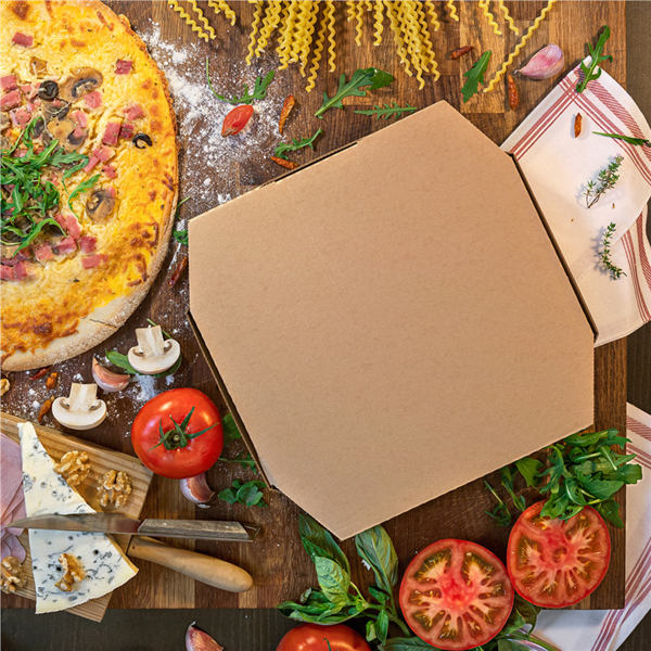 boite pizza kraft brun octogonal 26x26x3,8cm 100pc