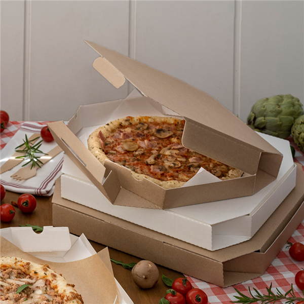 boite pizza kraft brun octogonal 26x26x3,8cm 100pc