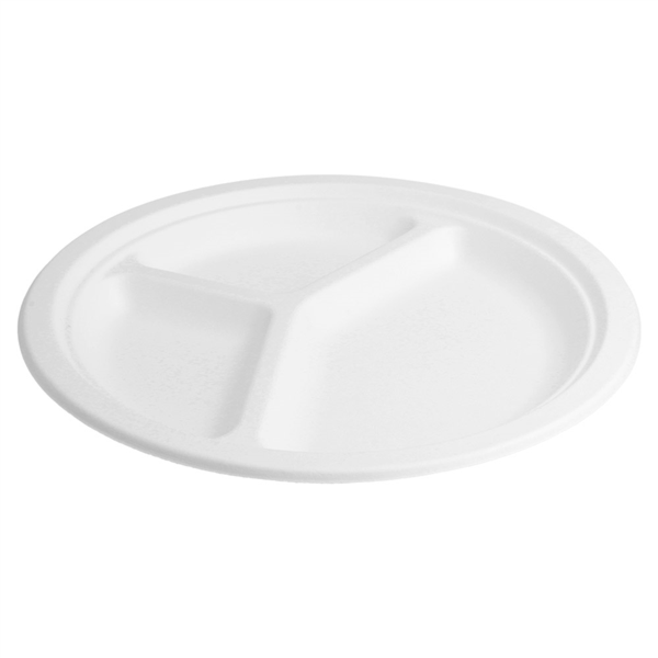 [CPASS26B3CPAP] Assiette BIO 26cm 3 Compartiments blancs 50pcs