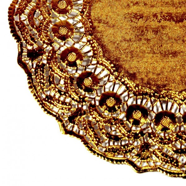 [CP30515PAP] Kantjes / Schotelpapier Rond Gemetaliseerd Goud  27cm 100st