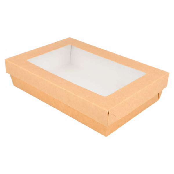 Boite + Couvercle Brun avec fenêtre 21x14x5cm 25pcs