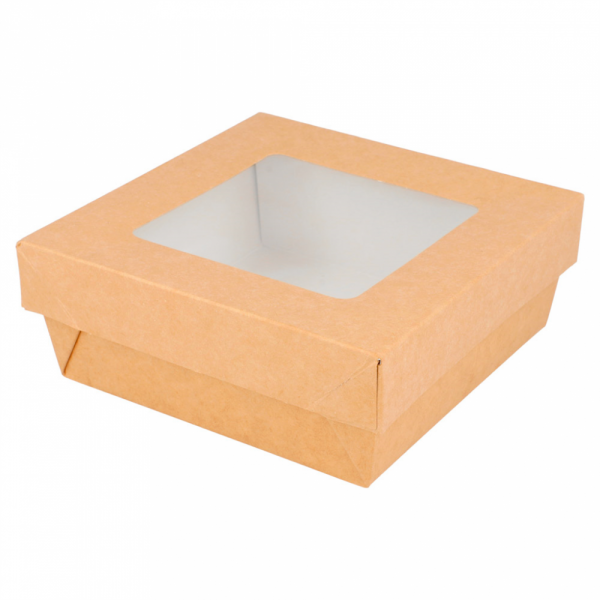 Boite + Couvercle Brun avec fenêtre "THEPACK" 12x12x5cm 25pcs