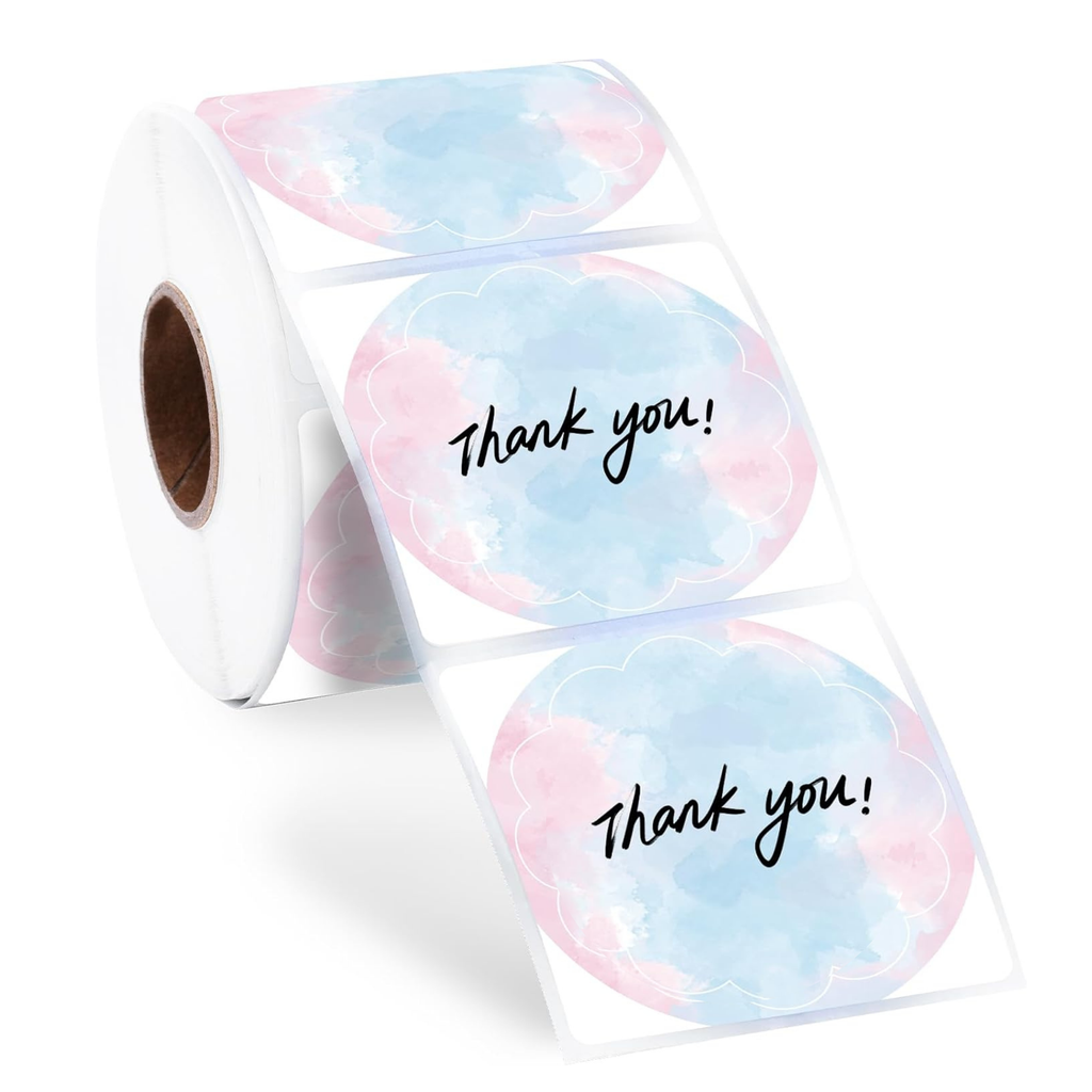 [CPETIFLROBL5] Etiquetten Roos en Blauw Bloemvorm voor Thermische Printer Ø5cm 500st