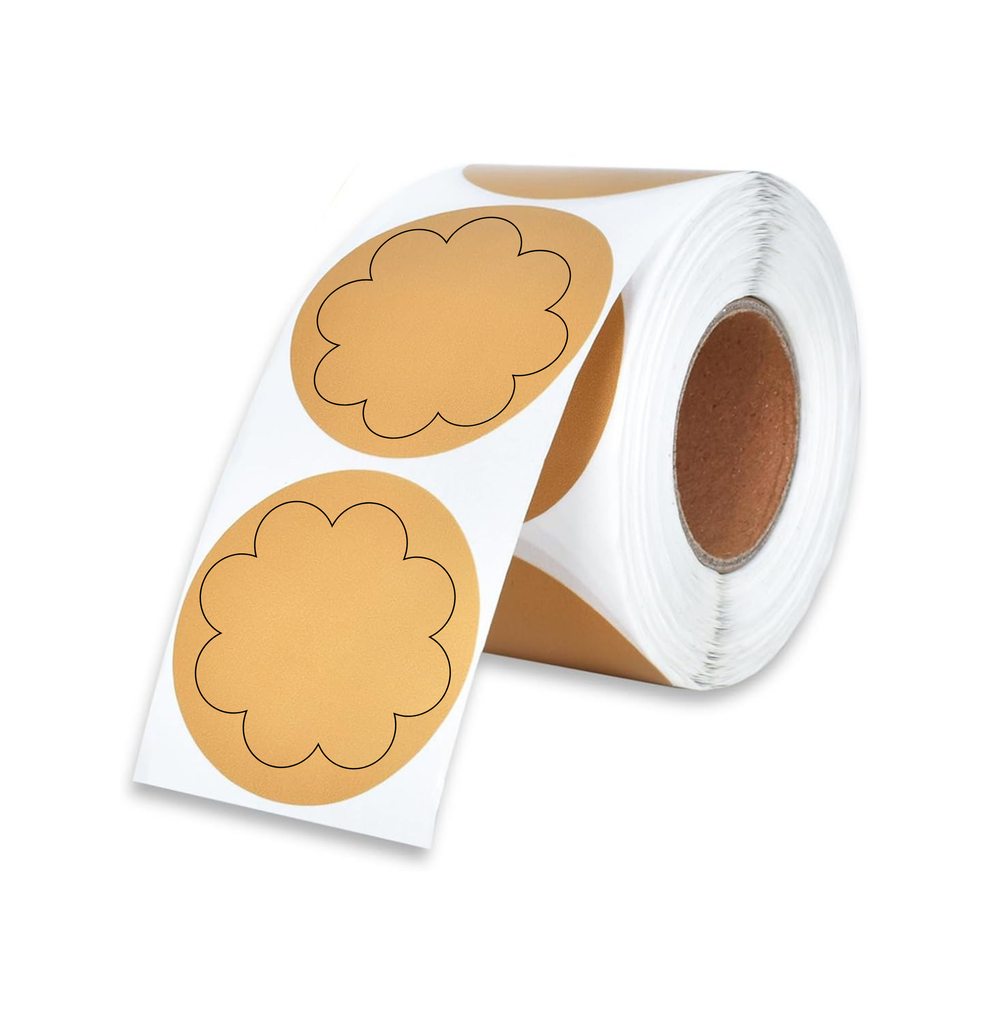 [CPETIFLKRAFT5] Etiquetten Donker Beige Bloemvorm voor Thermische Printer Ø5cm 140st