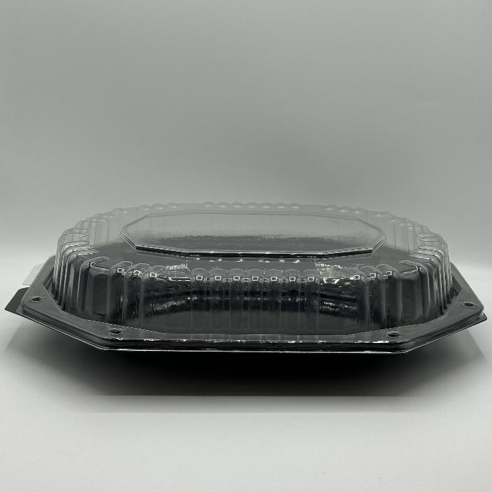 [CPPLNCSPL] Plateau PET Noir Octogonal + couvercle tranparents COMBO CS 33x25cm 50pcs