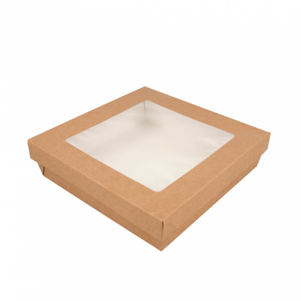 Boite + Couvercle Brun avec fenêtre 18,5x18,5x4cm 25pcs