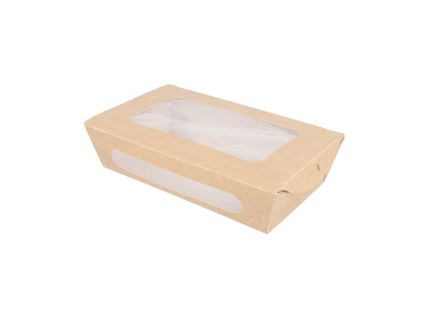 [CPSLRKF900PAP] Saladier Rectangle Kraft + Fenêtre 900ml 50pcs
