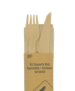 Sachets Kit Couverts Bois Couteau-Fourchette-Serviette 250pcs