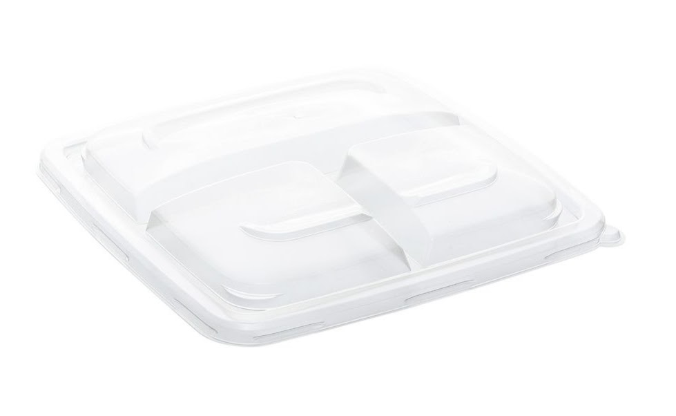 Deksels Doorzichtig PP 3 Compartimenten 226x226x26mm voor Eco Container Bagasse  25st