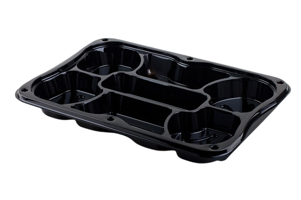 [CPSPLN7CPL] Aperitiefplateaus 7 Compartimenten ZWART + Deksel PET 25st