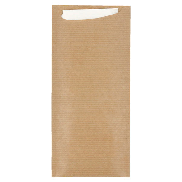[CPSCK250PAP] Sachets kraft à couverts  + serv blanche AIRLAID 250pcs