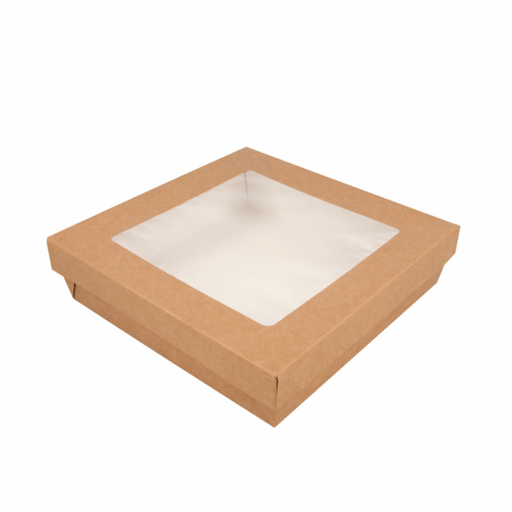 [CPKRAY3PAP] Boite + Couvercle Brun avec fenêtre 18,5x18,5x4cm 25pcs
