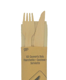 [CPSA3BOIS] Sachets Kit Couverts Bois Couteau-Fourchette-Serviette 250pcs
