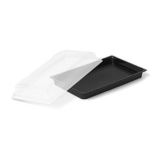 [CPSU1PL] Plateau Sushi Noir + Couvercle Transparent 17x9cm 600pcs
