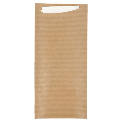 [CPSCK250PAP] Sachets kraft à couverts  + serv blanche AIRLAID 250pcs