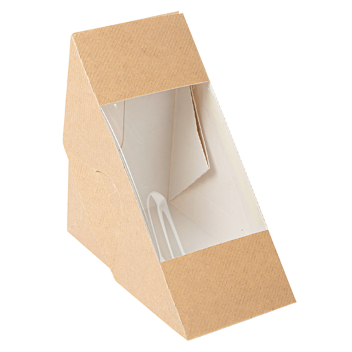 [CPSAND2PAP] Sandwichdoos Dubbel en Driehoekig met Venster 12,4x12,4x7,5cm Kraft 50st